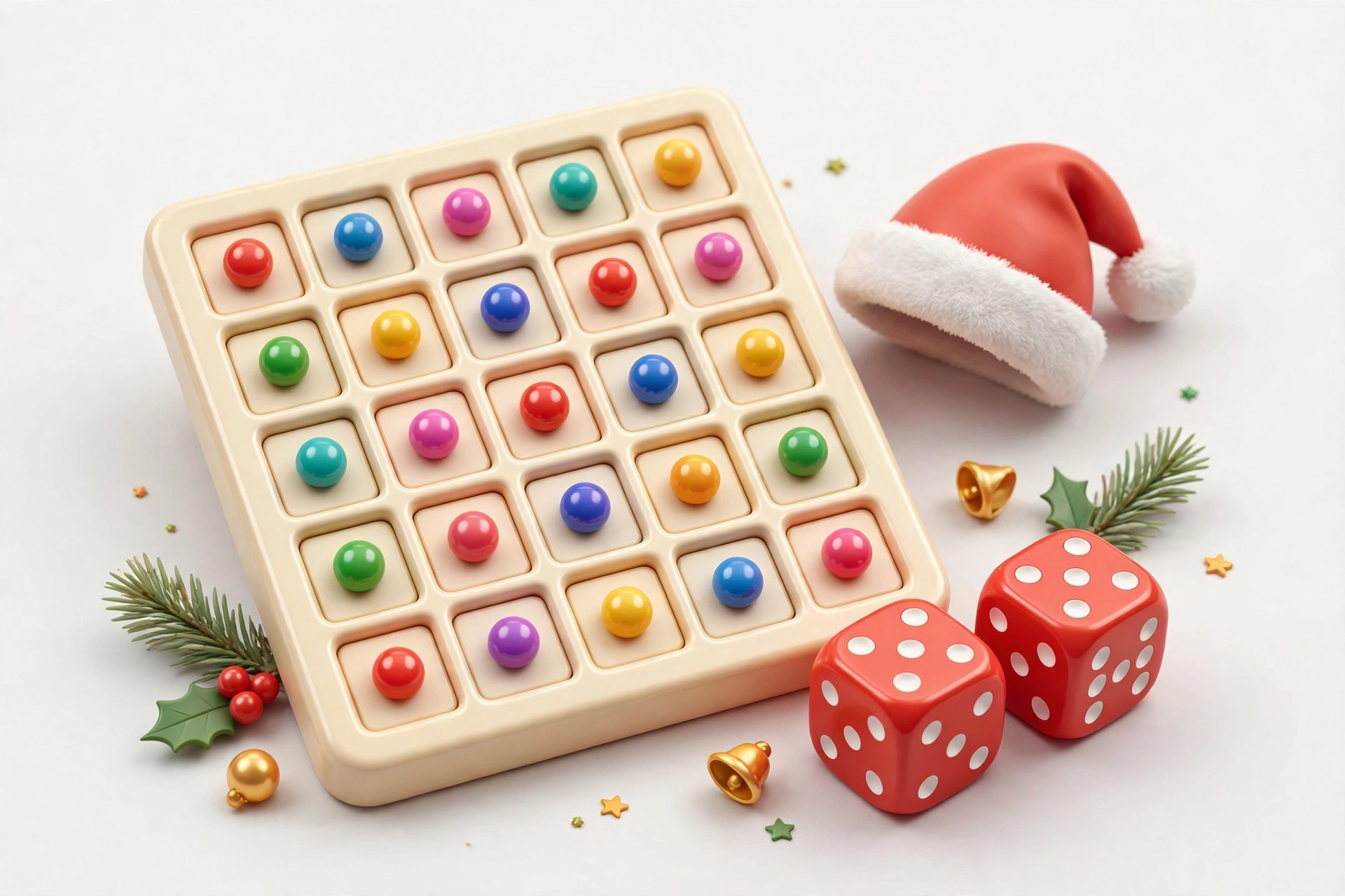 Cute 3D Christmas bingo game with dice and Santa hat