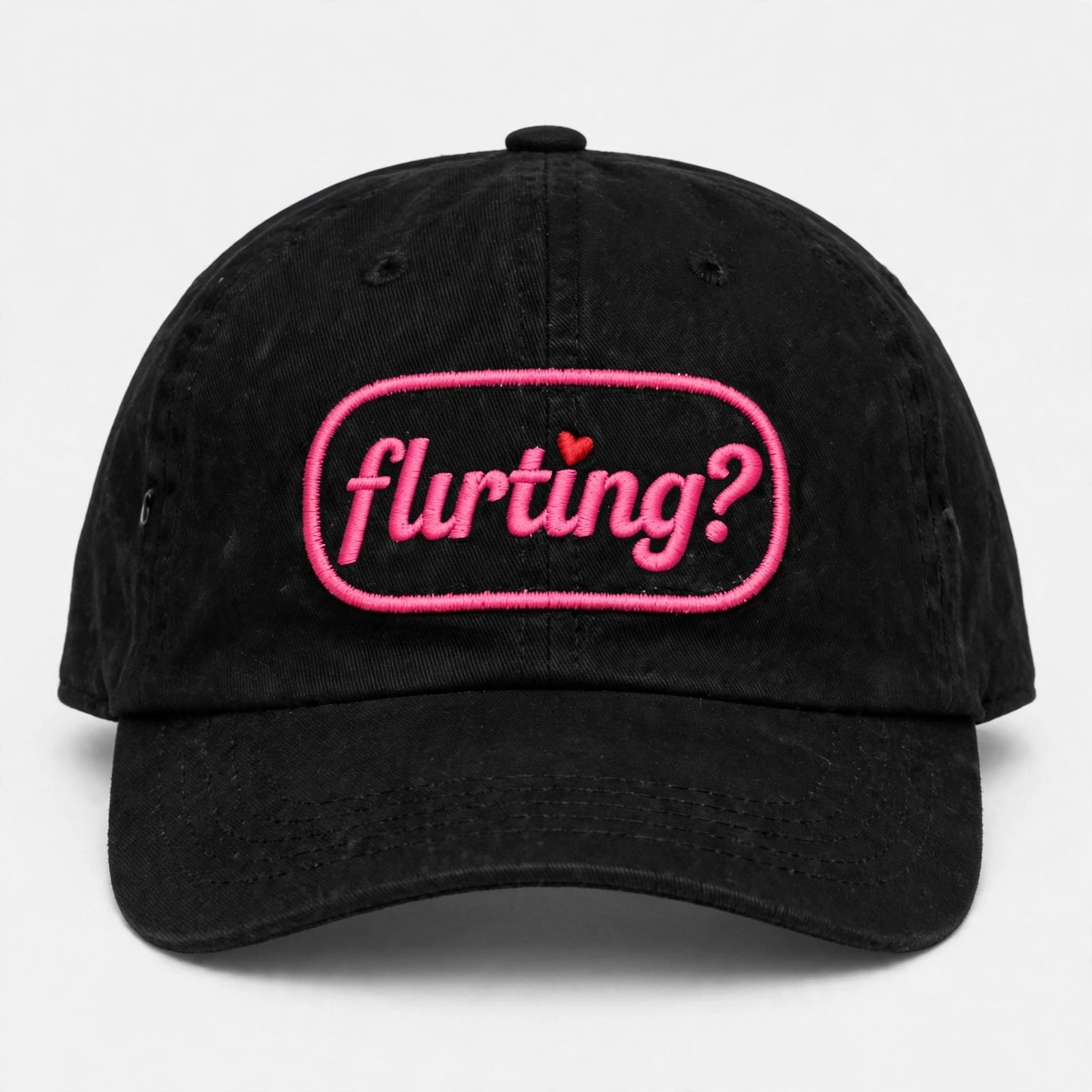 Flirting Hat — black dad hat with pink flirting embroidery