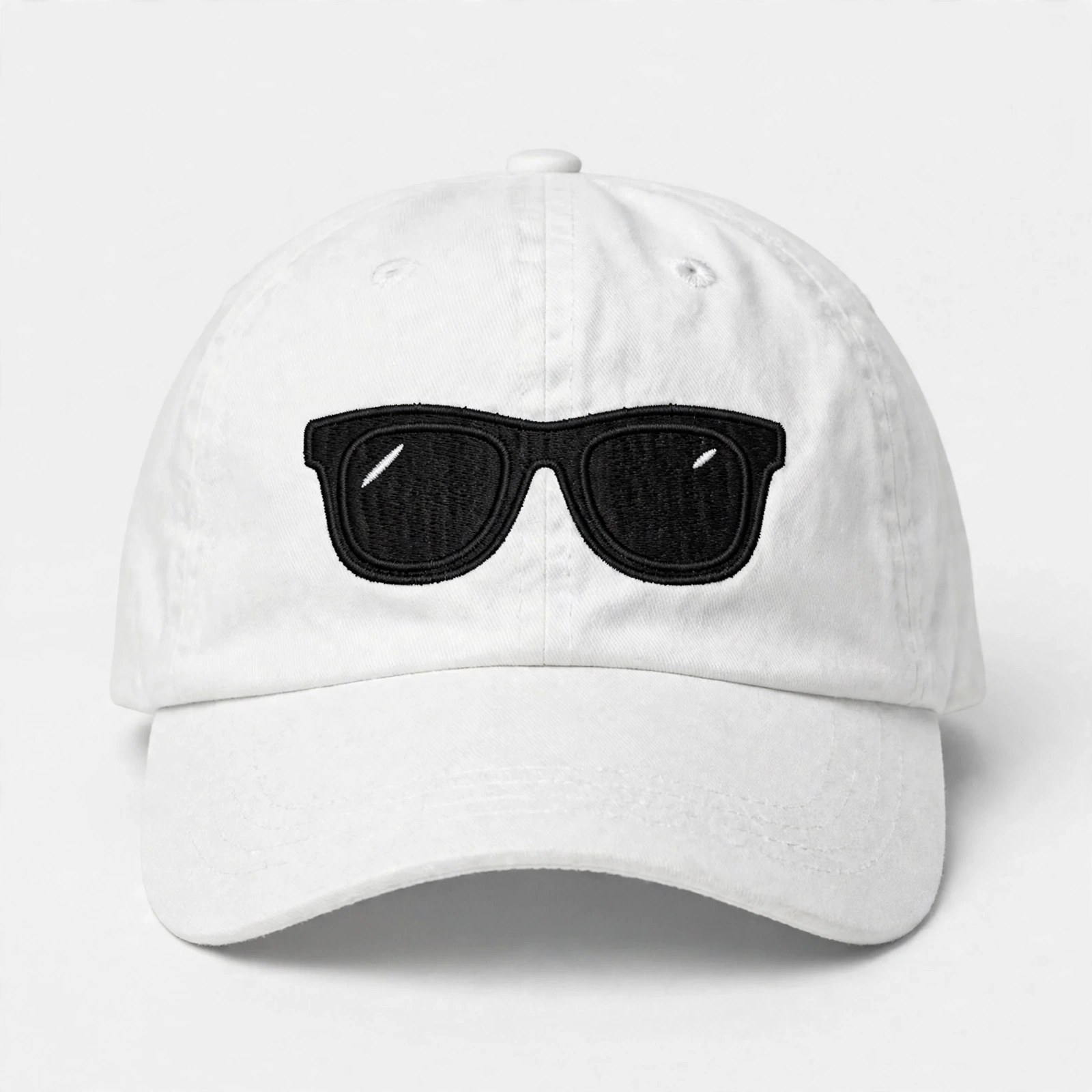 Side Eye Hat — white dad hat with embroidered sunglasses