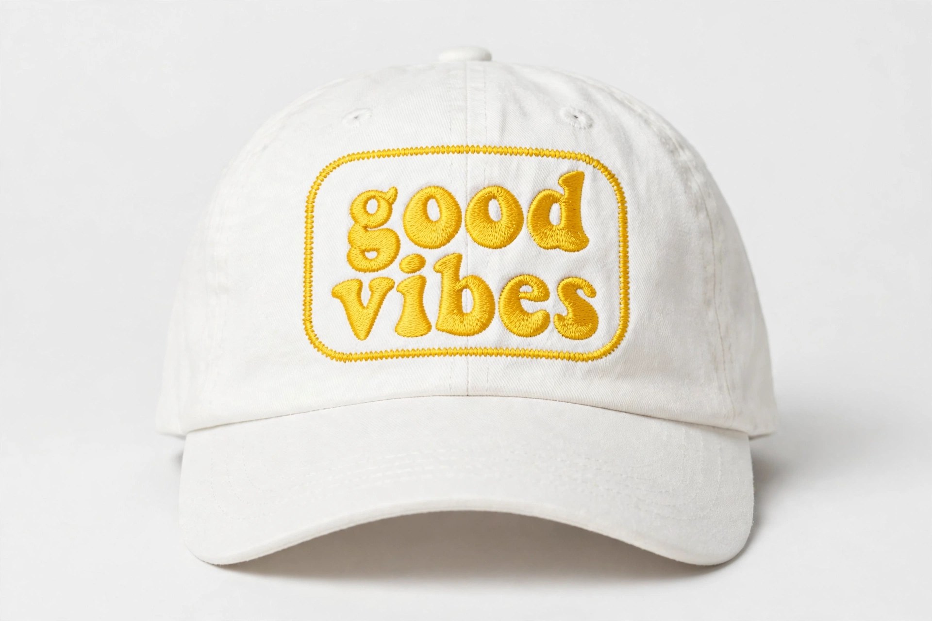 Good Vibes Hat — white dad hat with good vibes embroidery